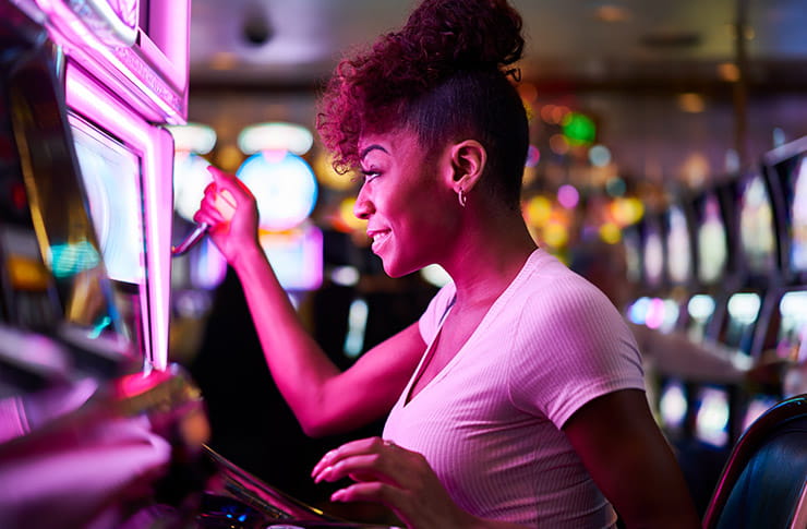 Woman Playing on a Gaming Machine at Four Winds Dowagiac Casino