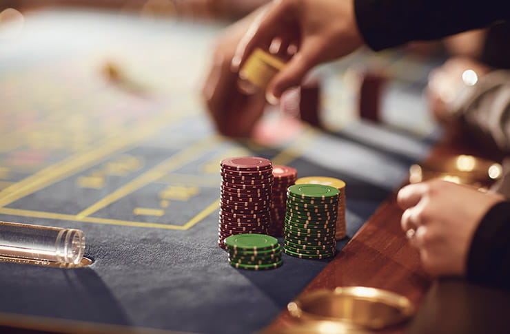 Playing Chips on a Table at Greektown Casino Hotel