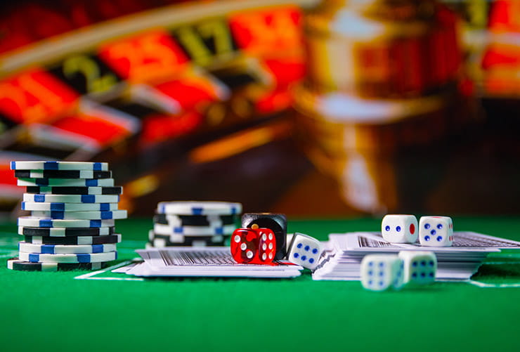 Cards and Dice on a Casino Table
